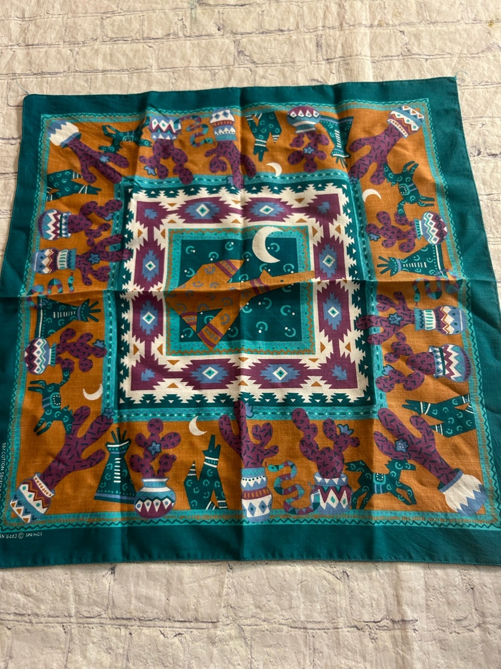 VINTAGE AZTEC SOUTH WESTERN THEME USA MADE COTTON BLEND BANDANA